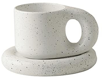 Rvtkak Nordic Keramik Tasse Fat Handle Kaffeetasse und Untertasse Set Kreative Handgemachte Fat Handle Tasse mit Oval Teller Vintage Tassen mit Runden Teller Handmade Kaffee Tee