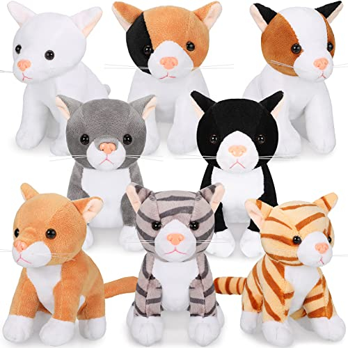 Sumind 8 Stück Katze Klein Kuscheltier 5 Zoll Plüschtiere Süße Katzen Stofftiere Plüsch Spielzeuge Kuscheltiere für Kinder Schule Gastgeschenke Babyparty Geburtstag Partyzubehör (Katze)