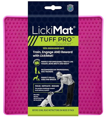 LickiMat Tuff Soother Pro, Dog Feeding Mat for Boredom and Anxiety Relief, Ideal for Food, Treats, Yoghurt or Peanut Butter, Lick Mats, Fun Alternative to a Slow Feeder Bowl, Pink