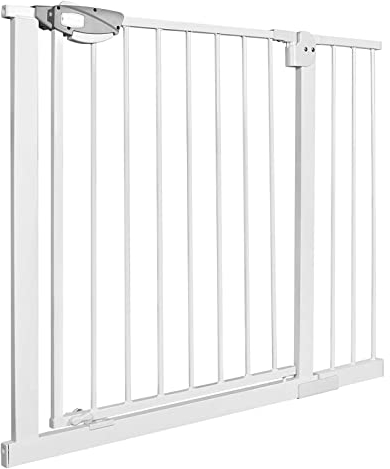XMTECH Türschutzgitter Ohne Bohren Treppengitter für Kinder 95-105cm breit,Auto-Close Baby Türgitter Treppen Absperrgitter mit Druckbefestigung,Safety Gate,180° Zweiwegeöffnung Weiß