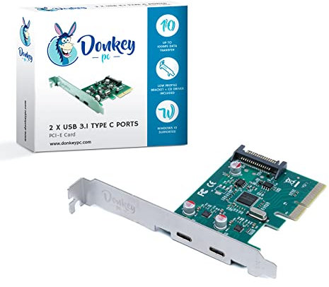 Donkey pc PCI Express Karte mit 2 Ports USB 3.1 Typ C PCI Express 4X Erweiterungskarte für 2 USB 3.1 Superspeed Ports mit Typ C Unterstützt Windows 10