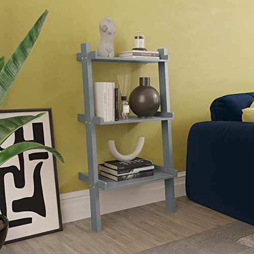 Vida Designs York - Estantería de 3 Niveles con Escalera Inclinada, Mueble de Oficina para Sala de Estar (Gris)