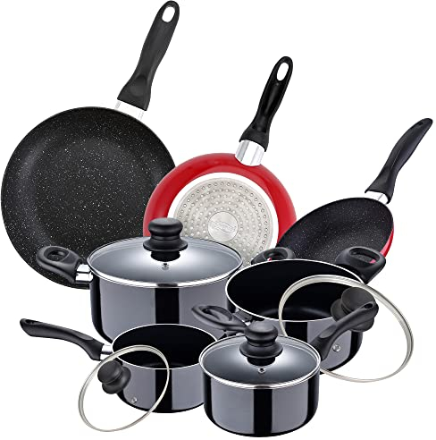 PACK DE 3 SARTENES SAN IGNACIO Ø16CM Ø20CM Ø24CM + BATERÍA DE COCINA DE 8 PIEZAS CON TAPAS