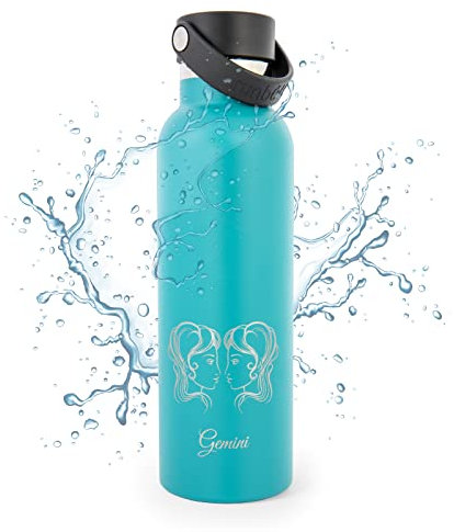 PracticDomus Runbott Zodiac Botella Agua Térmica 600 ml en Acero Inoxidable con Recubrimiento Interno Cerámico. Géminis (Esmeralda)