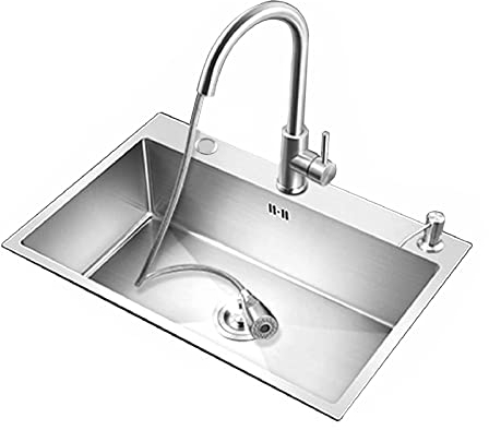 HGTRH Fregadero Bajo Encimera 60x45 INOX Brillo, Fregadero Cocina con Escurridor y Grifo, Fregadero Cocina Un Seno con Escurridor Acero INOX, Resistente A Los ArañAzos Resistente A Altas Temperaturas