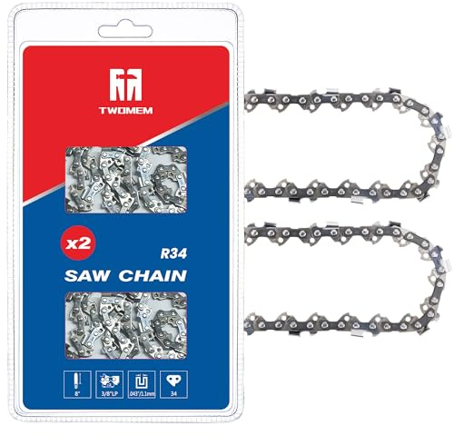 TM TWOMEM 2-Pack 8 Inch Low Profile Chain R34, 0.375'' Pitch, 0.043'' Gauge, 34 Drive Links Compatible with Craftsman, Poulan, Black & Decker, Remington, DeWalt, Kobalt and More