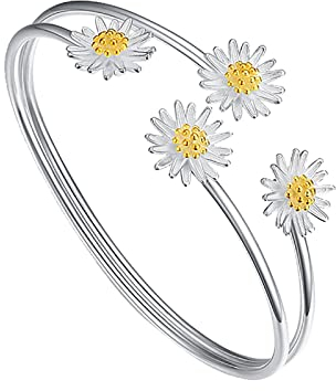 Armband Mit Gravur Damen Art- und Weisefrauen-Gänseblümchen-Silber-Armband-offenes justierbares Armband