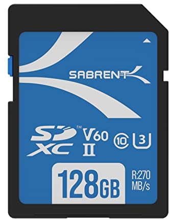 SABRENT SD Karte 128GB V60, SDXC Card UHS II, SD Speicherkarte Class 10, U3, R270MB/s W170MB/s Full HD Ultra 8K (SD-TL60-128GB)