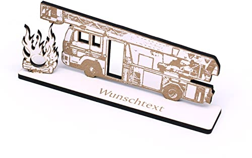 Geldgeschenk Feuerwehr - Feuerwehrauto inkl. Wunschtext - Deko Schild für Geld Gutschein Feuerwehrleute - 20 x 9,5 cm