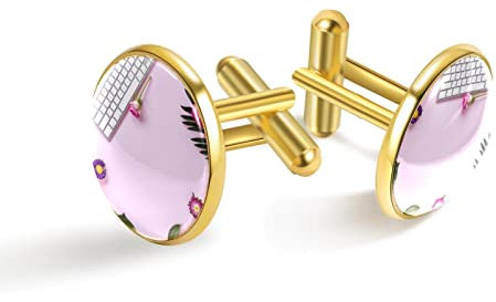 Personalisierte Gold Manschettenknöpfe für Smoking Shirt Bunte Blumen Tastatur Rosa Hintergrund, 20mm*20mm, Edelstahl, Künstlicher Quarz