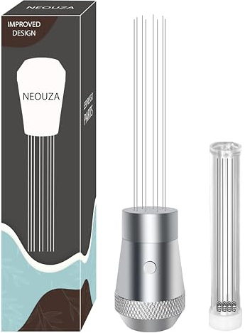 NEOUZA Coffee WDT Verteilungswerkzeug-Zubehör, Aluminiumgriff, integriertes Magnetdesign, 0,4 mm, 8 Edelstahlnadeln, Espresso-Pulver-Rührer (Silber)