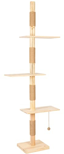 VOSS.pet Decken-Kratzbaum Big Barry 230-270cm, Premium Kiefer Massivholz deckenhoher Katzenkratzbaum mit Plattformen und Spielball