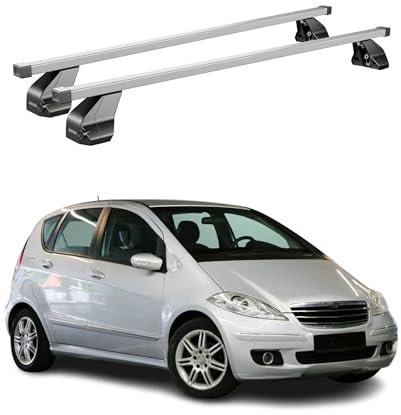 OMAC Menabo Dachträger für Mercedes A Klasse W169 2004-2012 Stahl Silber | DIN 75302:2019 & ISO/PAS 11154:2006 geprüft, Abschließbar, City-Crash-getestet, bis 75 kg Traglast, Querträger, Grundträger