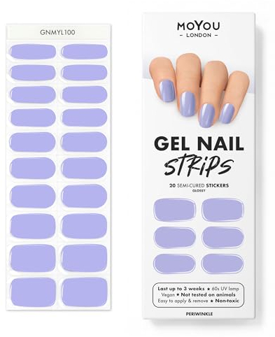 MOYOU LONDON Semi Cured Gel Nail Strips - 20 Pcs. Waterproof Gel Nail Wraps, Cures in Sunlight or UV/LED Lamp, Lasts Up to 2+ Weeks, Stretchable, Easy to Apply & Remove, Vegan & Cruelty-Free