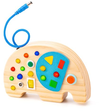 Biticolor Busy Board for Toddlers Elephant Busy Board Montessori Sensory Board Toy Busy Board with Light Switch Wooden Activity Board for Toddlers, Medium, EBB-03