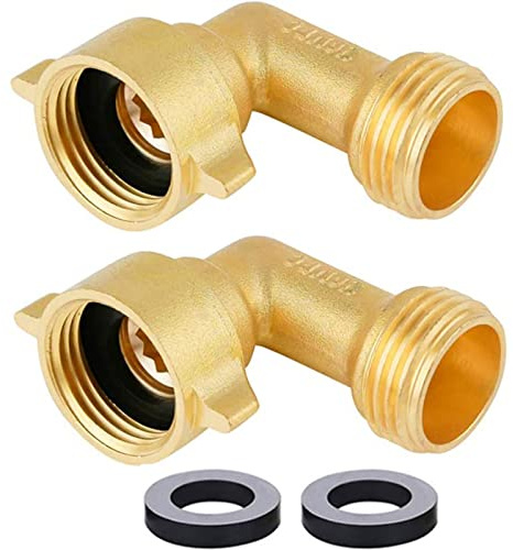 Gartenschlauch-Anschluss, 90 Grad, Messing, Gartenschlauch, Winkel, massives Messing, Adapter (2 Stück) + extra 4 Dichtungsringe, 90 Grad, Gartenschlauch, Winkel, 2 Stück