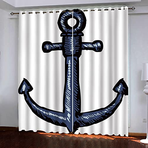 TFLABS Fenster Vorhang Schlaufen-Vorhang 2 Stück x 140 B x 245cm H Abstrakt & Anker Dekorative Gardine Schlaufenschal Fenster-Schal