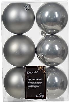 Kaemingk Weihnachtskugeln Kunststoff 8cm x 6 Stück Christbaumkugeln Set bruchsicher Marmorgrau marmor grau - Silbergrau - Silber
