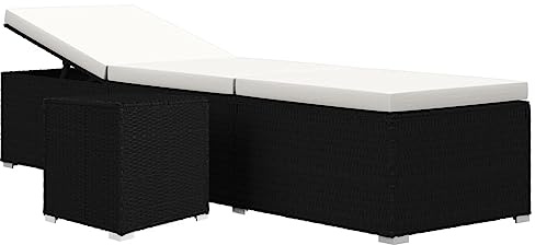 vidaXL Sonnenliege, Gartenliege mit Auflage Teetisch, Relaxliege für Garten Terrasse, Strandliege Gartenmöbel, Schwarz Poly Rattan