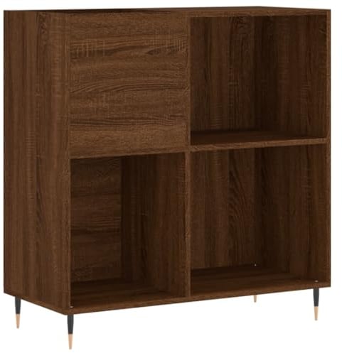 vidaXL Brown Oak Record Cabinet - Stylish Engineered Wood Storage Unit with Industrial Iron Feet for Vinyl LP Records and Electronics