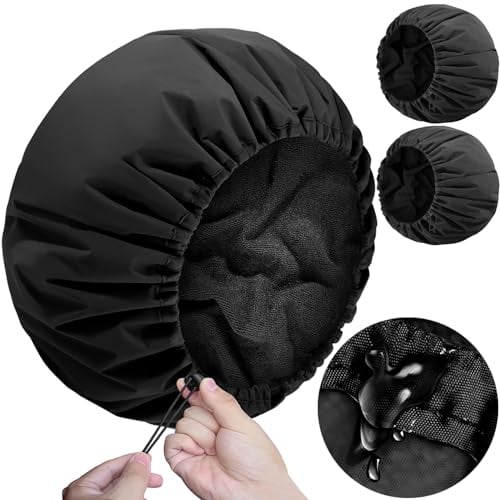 Sheomern 2 gorros de ducha extragrandes de 15 pulgadas con forro de rizo, ajustable, doble impermeable, para mujer, reutilizable, suave, para trenzas largas, cabello grueso, rastas y cabello rizado