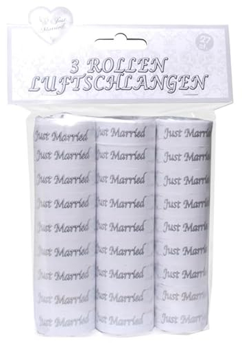 Luftschlangen Just married weiß silber, 3 Rollen