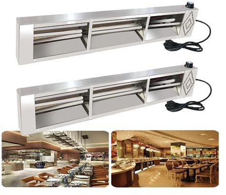 Wärmelampe für Speisen, Hängende Speisenwärmer Lampe, Edelstahl Infrarot Wärmelampe Küche für Essen, Lebensmittel Wärmelampe Buffet 30-85 ° C Einstellbare Temperatur(90 * 15 * 6,5cm, 2 Stück)