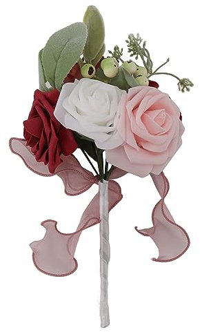 LJCM Romantischer Brautstrauß, Künstlicher Brautstrauß, Dekorativ, Natürlich, für Jubiläen (Rosenrot)