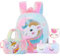 HOAQPPOY Sac a dos Enfants Fille Licorne, Licorne Sac à Dos pour Enfants, Trousse Scolaire Licorne Fille, Cartable Fille Primaire 4 en 1,Cartable Maternelle Fille Licorne