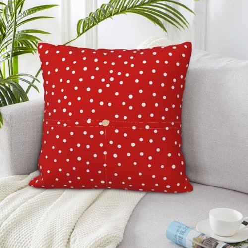 40 cm x 40 cm, quadratischer Kissenschutz mit separater aufgesetzter Tasche, verdeckter Reißverschluss, rote weiße runde Punkte Kissenbezüge für Sofa, Schlafzimmer, Wohnzimmer