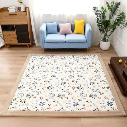 Single tree forest Kinderteppich - 2.5cm Verdickung Korallen Samt Teppich, für Kinderzimmer, Spielzimmer, Babyzimmer-Cat (Beige)-60 * 120cm