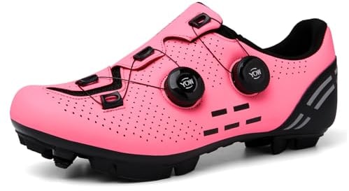 SDEQA Scarpe MTB Donna Scarpe Mountain Bike Compatibili con Pedali SPD 2 Bulloni con Tacchette, Zapatilla de Ciclismo All'aperto Scarpe da Equitazione,Rosa,39 EU