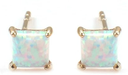 14 Karat Gold Ohrringe Damen, Ohrringe Gelbgold Damen 585 mit Quadrat Opal Ohrstecker