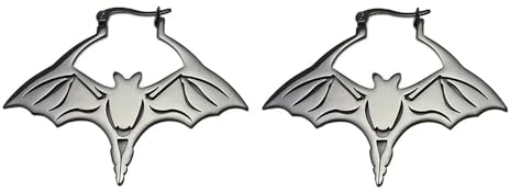 BlackAmazement 2er Set Ohrstecker Creolen Piercing 316L Edelstahl Riesen Fledermaus Bat Silber Gold Schwarz Gothic Damen Herren (Schwarz)