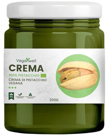 Veganwell - Crema Proteica 100% Vegana - Crema Spalmabile Senza Zucchero - 100% Naturale Senza Additivi e Conservanti - Preparata il giorno prima di essere spedita - Protein Cream 200g (Pistacchio)