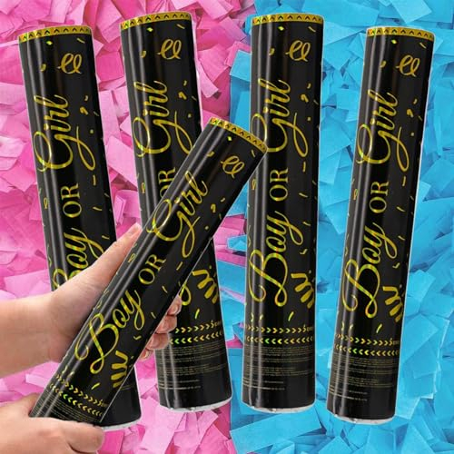 FLG | Gender Reveal Konfetti Kanone Poppers - 4er-Set (4 Blau) 100% Biologisch Abbaubares Konfetti & Pulverrauch - Baby Junge Mädchen Gender Reveal Geschlechtsenthüllung (4x Blau)