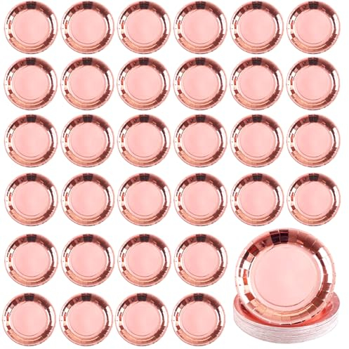 50 Piezas de Accesorios de Fiesta en Oro Rosa - Platos de Papel, Platos de Postre, Cuencos y Vajilla para Cumpleaños