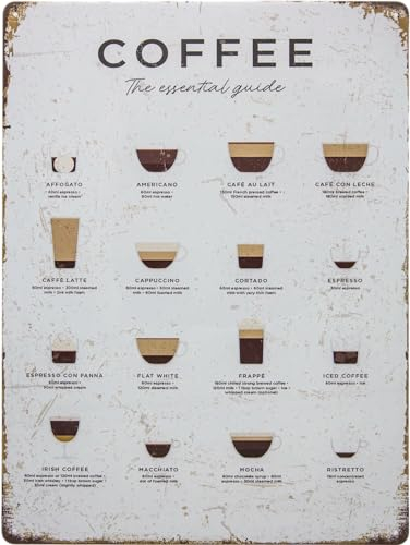 40 x 30 cm wetterfestes KAFFEE Café Blechschild, Spezialitäten Rezept, Deko Übersicht Wandschild, Küchenschild, Kaffeehaus Kultur