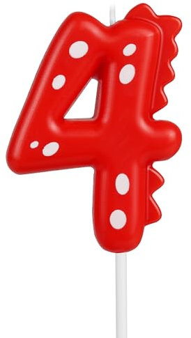 Birthday Candles,2.8inch Dinosaur Number Candles,Number 4 Candle, Dino Candles,Happy Birthday Candle,Cake Candles Cake Topper,Boys Girls Kids Dinasour Forest Theme 4 Birthday Party Decorations(Red)