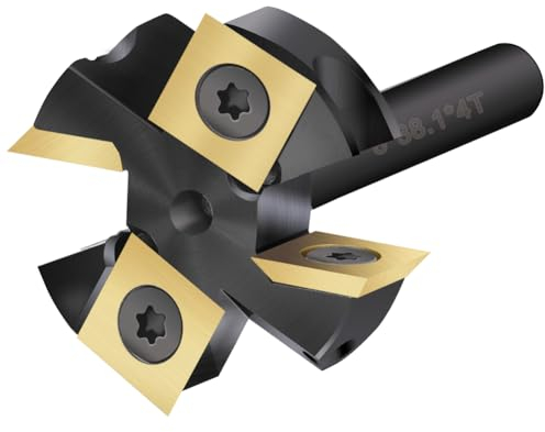 BALUGAEA Planfräser für Oberfräsen mit 8 mm Schaft – 38,1 mm Schnittdurchmesser – ausgestattet mit 4 austauschbaren TiN-besch. Hartmetallmessern 12 x 12 mm