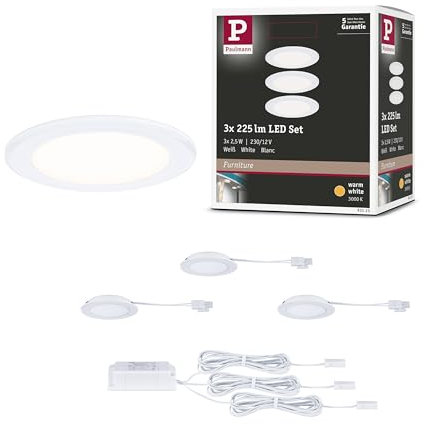 Paulmann 93115 LED Möbeleinbauleuchten 3er-Set 65mm 3x2,5W 3x180lm 230/12V 3000K Weiß