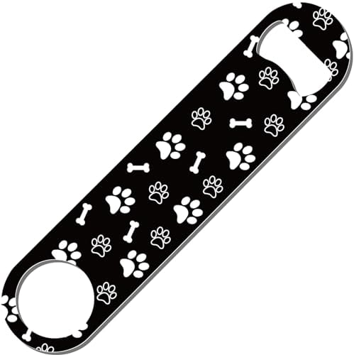 CREATCABIN Dog Paw Blade Beer Opener Stainless Steel Opener Flat Bottle Opener Metal Art Printed for Bar Bartenders Party Restaurant Kitchen Gift Father's Day Valentine Birthday Black 1.6x7.1 Inch