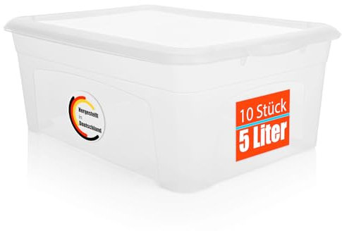 BigDean 10 Stück Aufbewahrungsbox mit Deckel 5L robust & stapelbar Plastikbox transparent Made in Germany