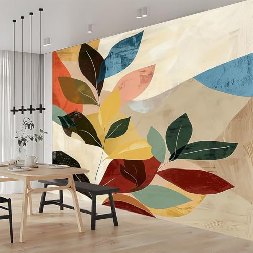 Fototapete 3D Effekt Vintage-Blätter 350x256 cm Vliestapete Wohnzimmer Schlafzimmer Vlies Tapete Art Wandtapete UV-Beständig Wanddekoration Tapete