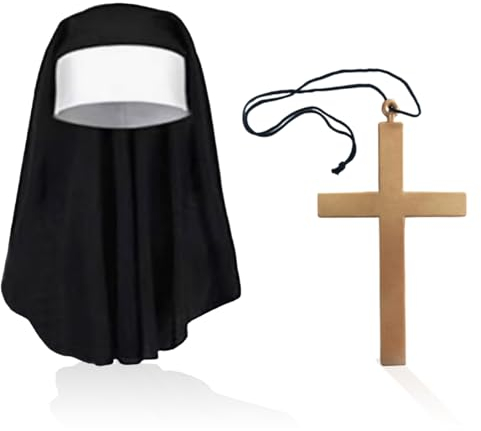 UILYNIU 2 Stück Nonnen Kostüm Für Frauen -Nonnen Outfit Zubehör Nonnen Kopfschmuck Nonnen Kragen Kreuz Anhänger Halskette für Frauen Cosplay Karneval Kostüm Hallowee Kostüm