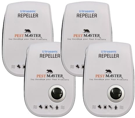 Pest Master - Ultrasonic Pest Repeller Pack of 4, Powerful Mouse Repellent and Ideal for Mice, Rats, Mosquitoes, Cockroach, Moths, Ants, Wide Frequency Range Pest Control Device, D5