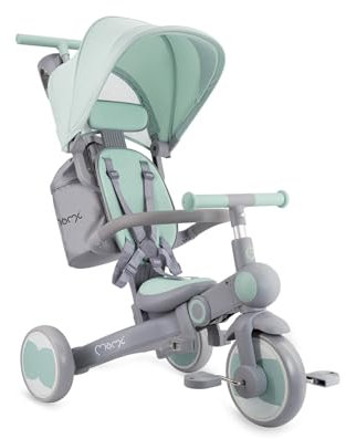 MoMi 4-in-1 Kinder-Dreirad SOLIVIA mit Teleskopgriff, 5-Punkt Sicherheitsgurt, für Kinder ab 12. Lebensmonat, Sonnenschutzdach, PU-Räder, Tasche und Halterung für einen Trinkbecher