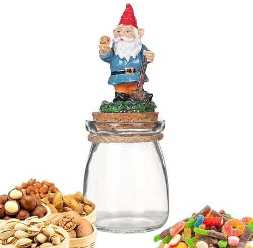 Hemousy Pots à Bonbons en Verre avec Couvercles,Pot à Bonbons en Verre | Récipient à biscuits transparent Gnome Candy Jars,Récipient de stockage de nourriture de 16Cm/6.3 pouces, bocaux en verre