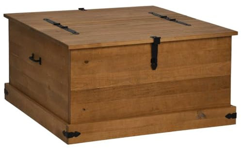 vidaXL Storage Chest - Pine Wood, Dual Compartments, Versatile Coffee Table, Metal Handles, 91x91x47 cm, Honey Brown Finish