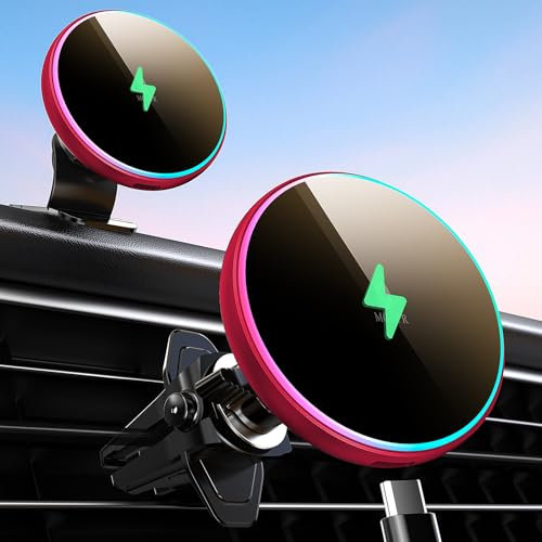 MOKPR für Magsafe Autohalterung mit Ladefunktion, 15W mit MagSafe Autohalterung Ladegerät Handyhalterung Auto mit Ladefunktion Lüftung/Armaturenbrett für iPhone 16/15/14/13/12 (Rot)